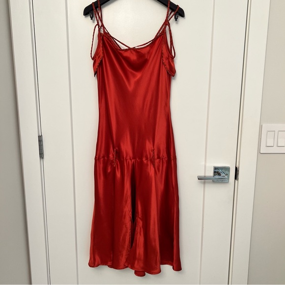 Le Full 100% Silk Dress, Made In Italy, Multi strap with Copper Mini Stud W Slit - Picture 2 of 9